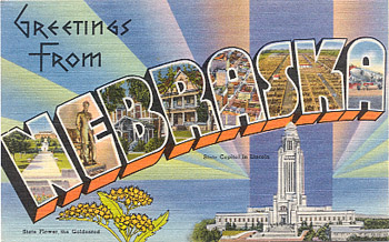 Featured is a Nebraska big-letter postcard image from the 1940s obtained from the Teich Archives (private collection).